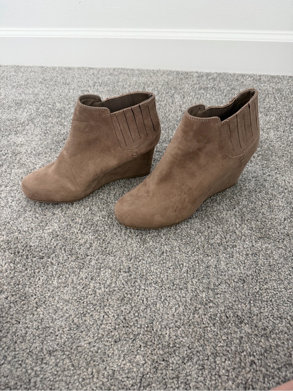 Dolce Vita Taupe Suede Wedge Ankle Booties